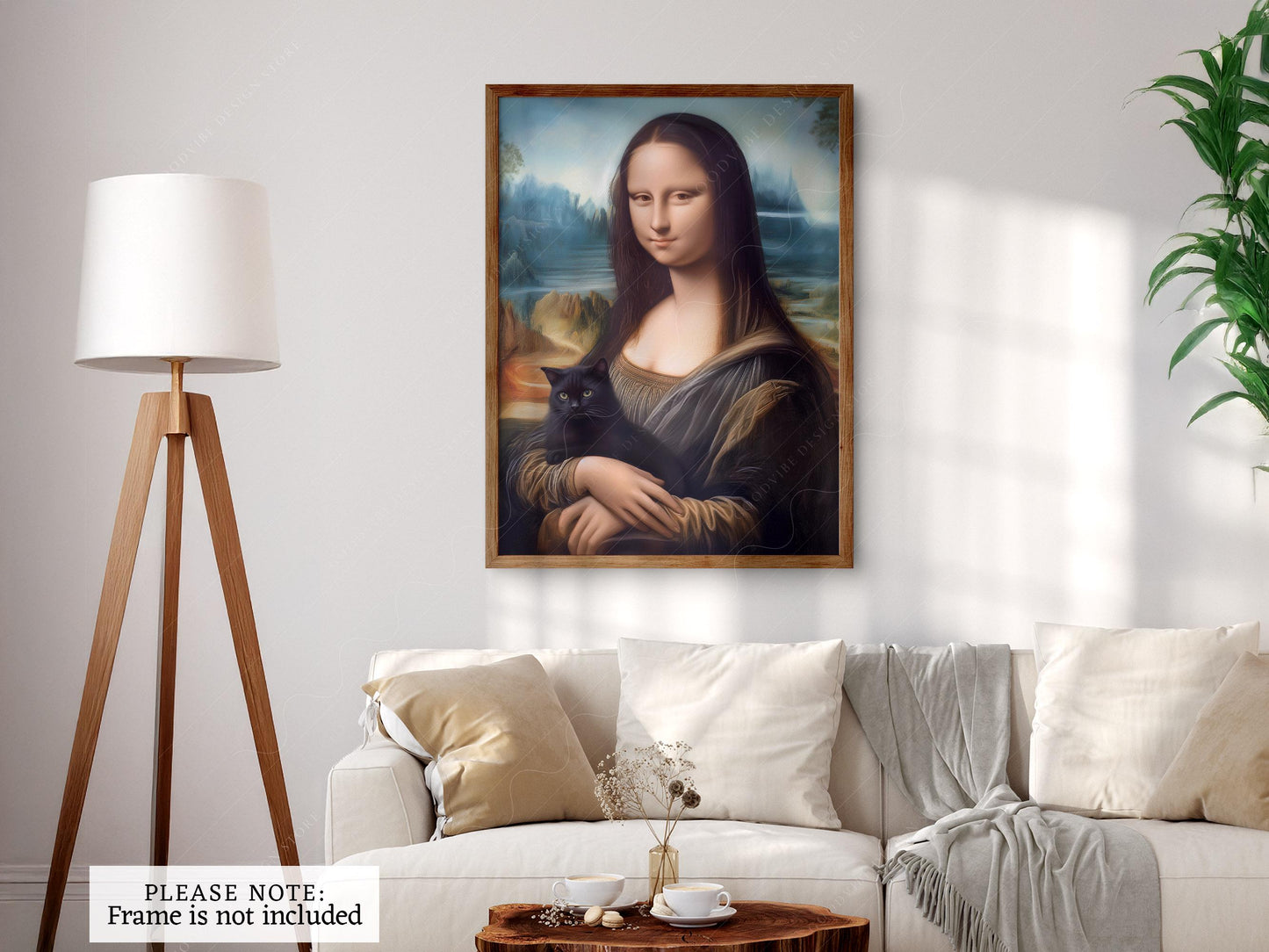 Mona Lisa with Black Cat Art Print – Funny Renaissance – fine art wall poster
