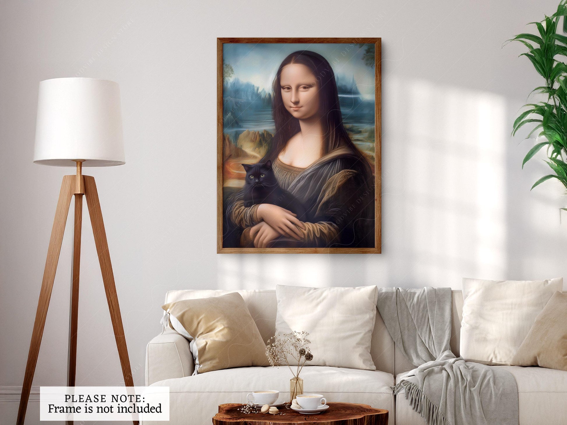 Mona Lisa with Black Cat Art Print – Funny Renaissance – fine art wall poster