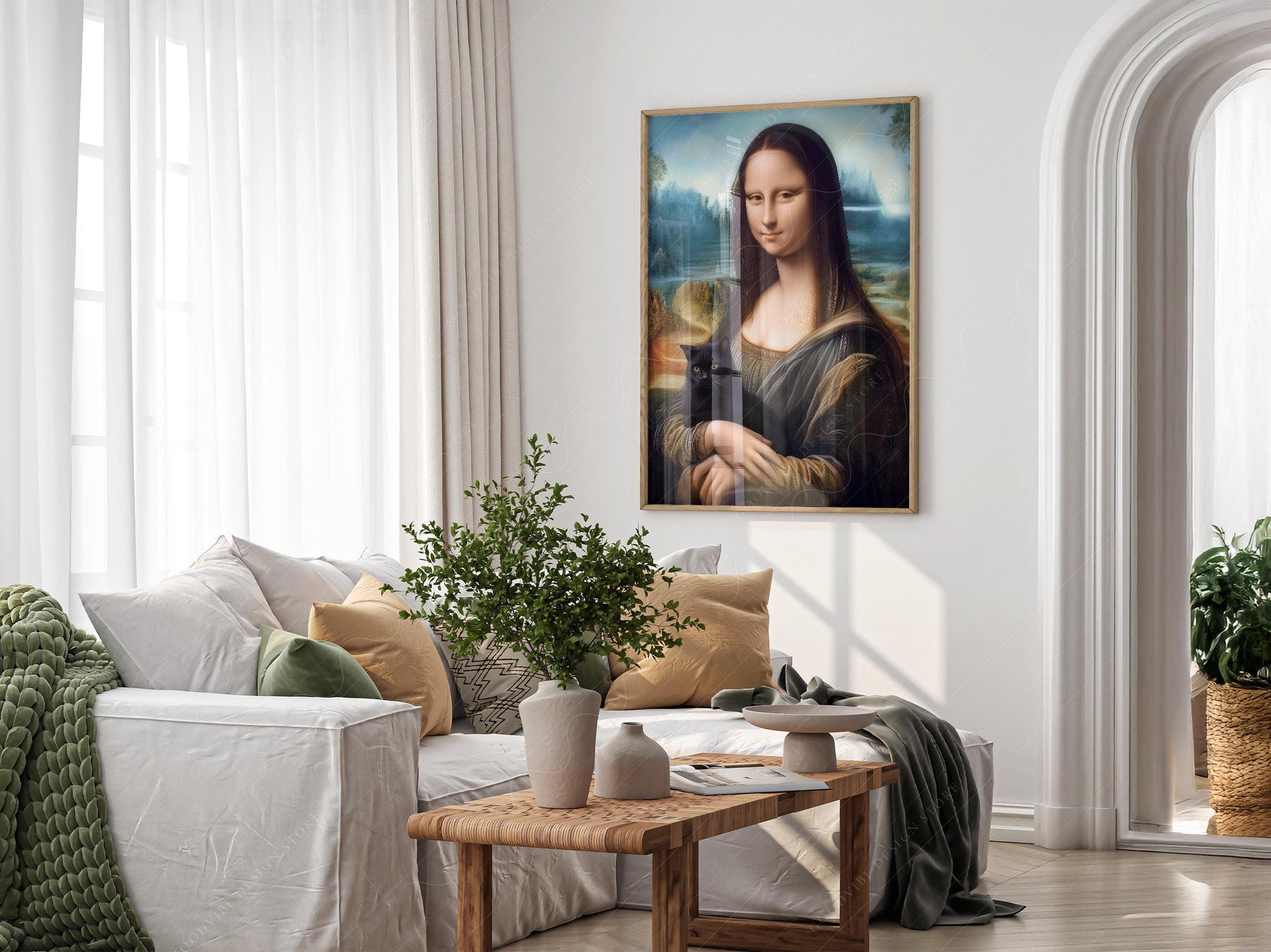 Mona Lisa with Black Cat Art Print – Funny Renaissance – archival paper art print