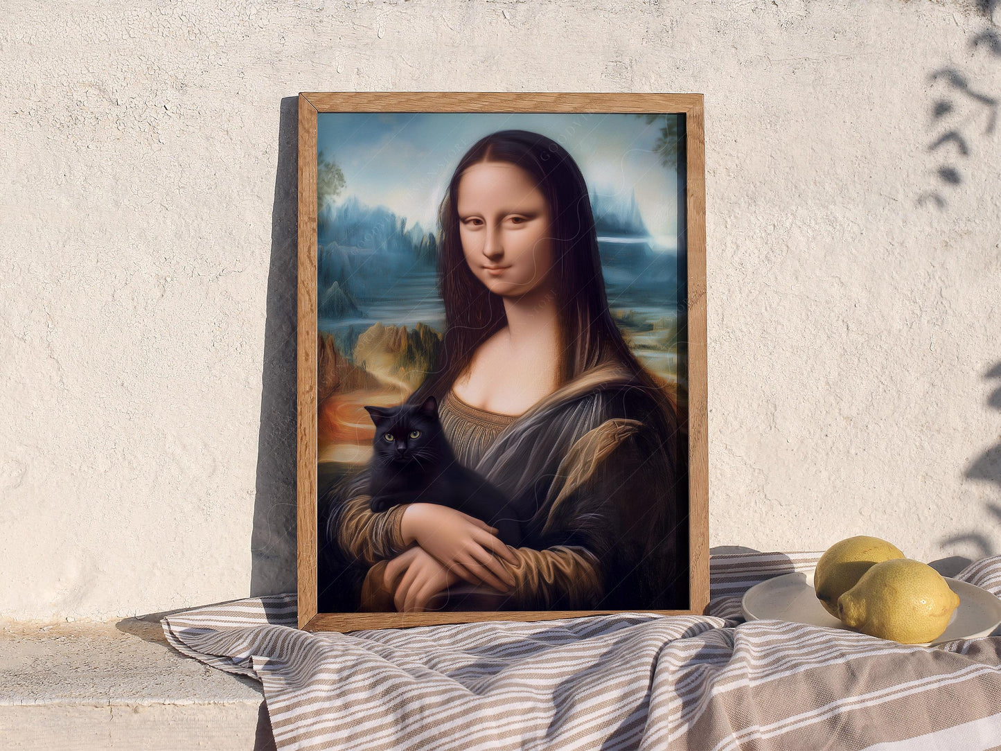 Mona Lisa with Black Cat Art Print – Funny Renaissance – classic art print reproduction