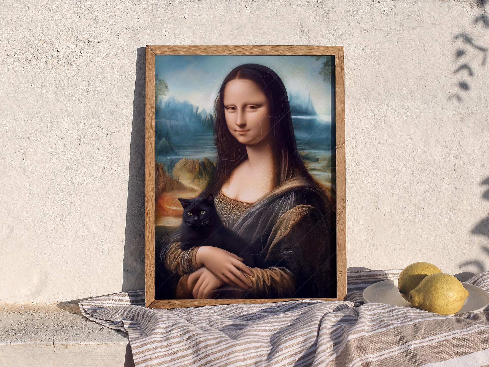 Mona Lisa with Black Cat Art Print – Funny Renaissance – classic art print reproduction