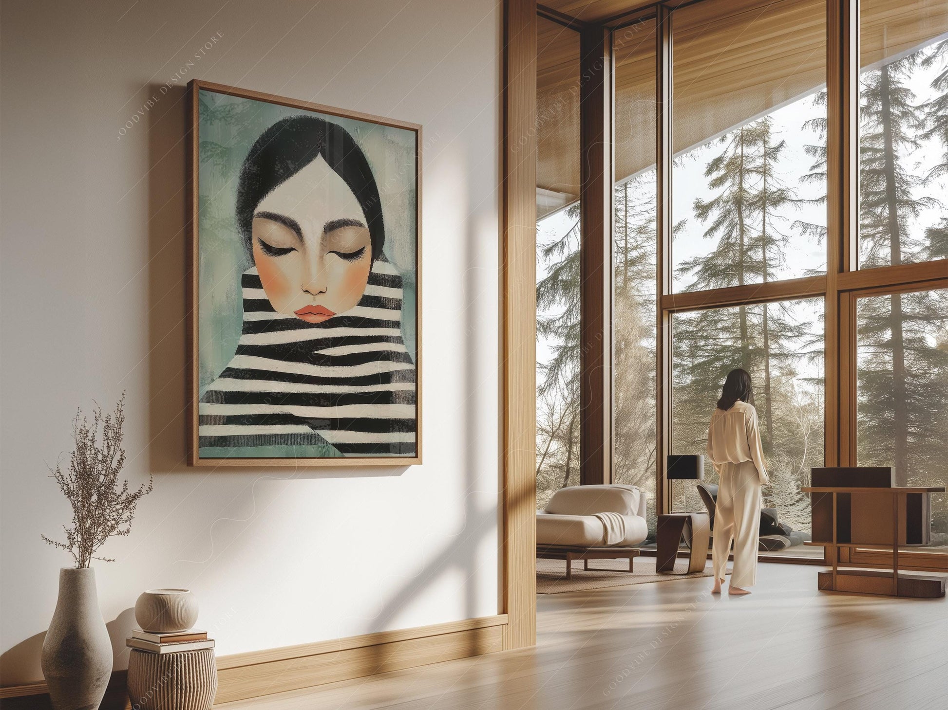 Woman Portrait Art Print – Modern Minimalist Black – museum quality art print