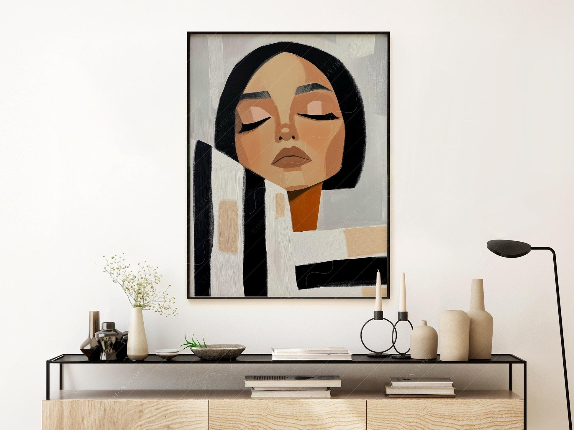 Minimalist Woman Portrait Print – Modern Black White – gallery wall art poster
