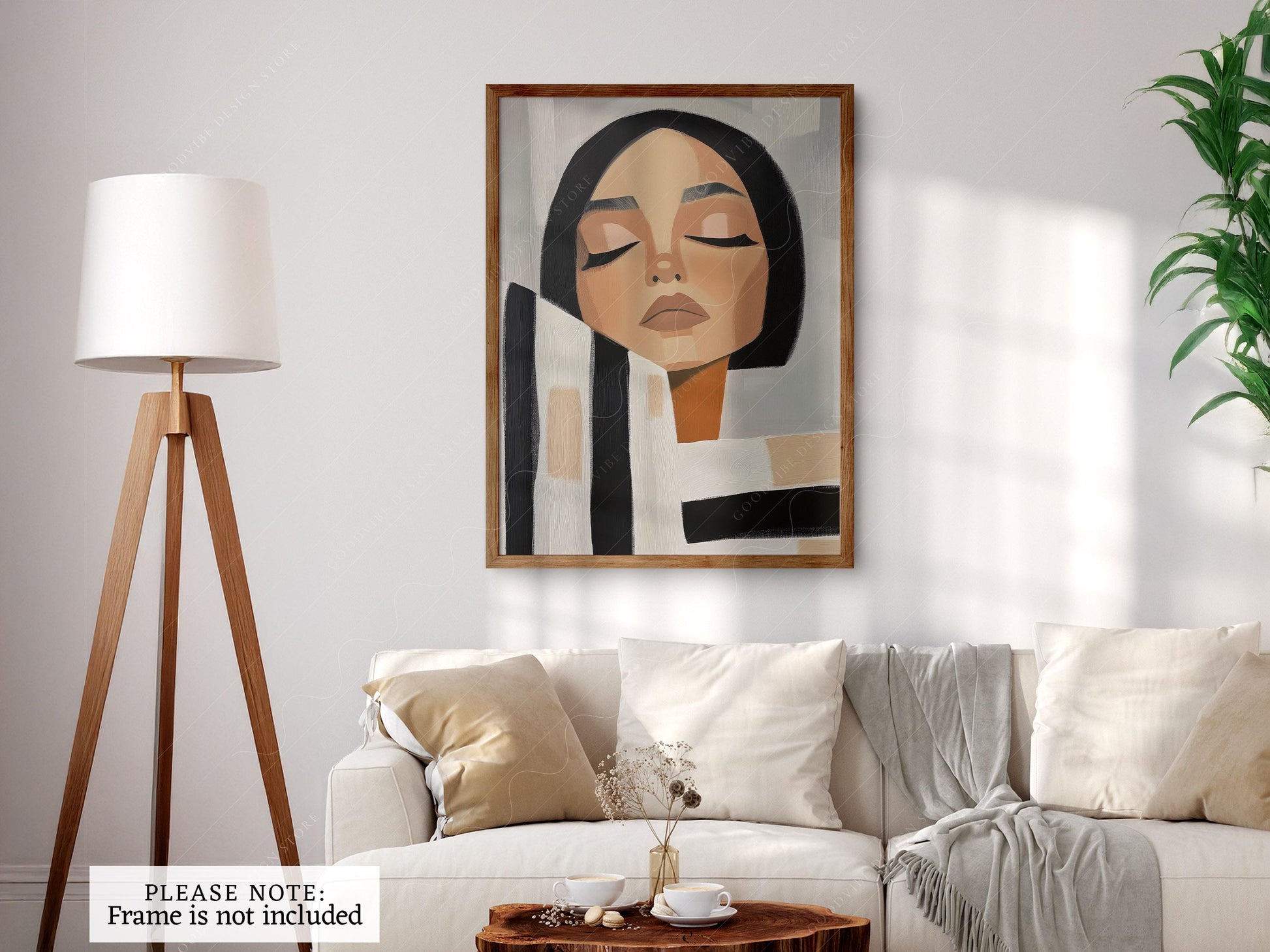 Minimalist Woman Portrait Print – Modern Black White – museum quality art print