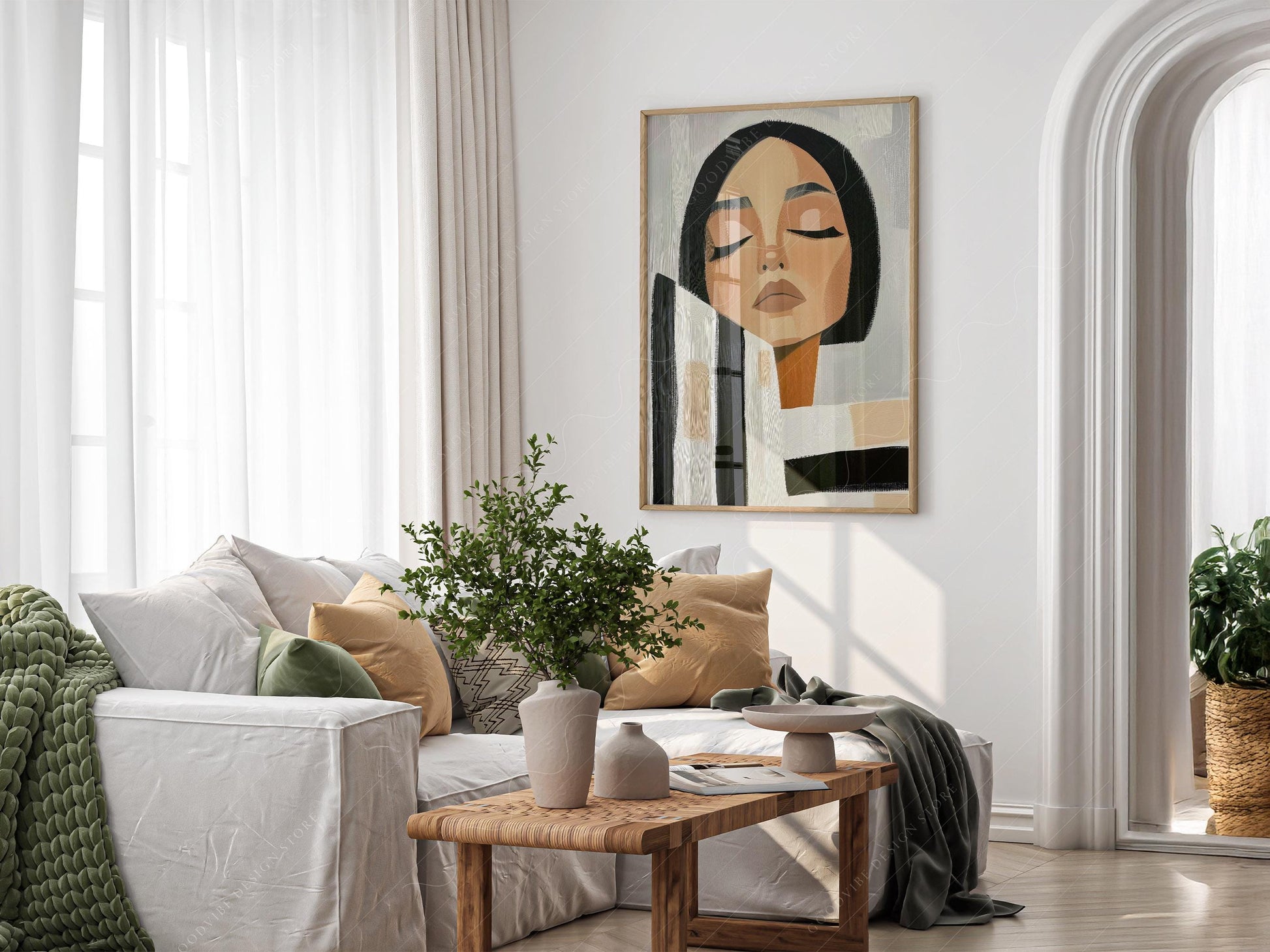 Minimalist Woman Portrait Print – Modern Black White – art poster for living room