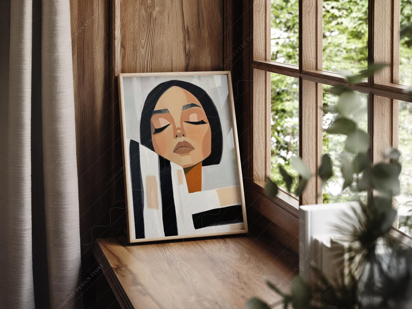 Minimalist Woman Portrait Print – Modern Black White – classic art print reproduction