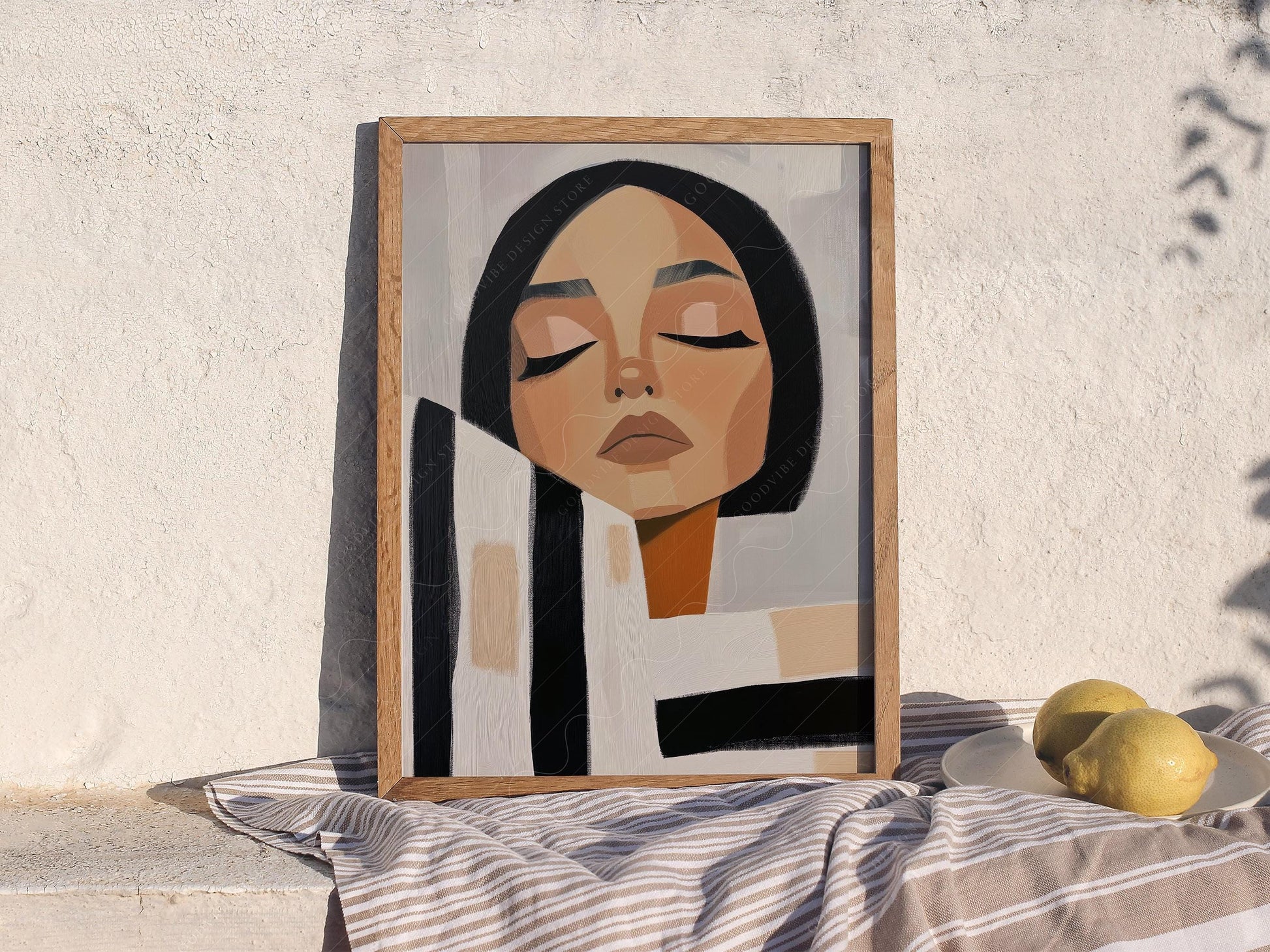 Minimalist Woman Portrait Print – Modern Black White – archival paper art print