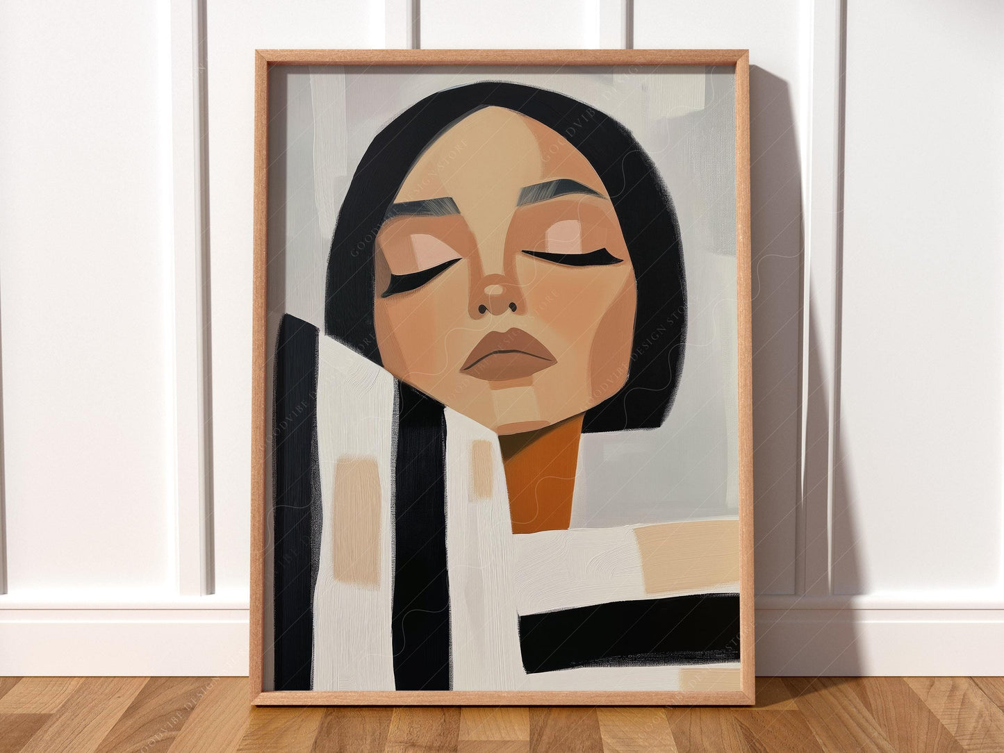 Minimalist Woman Portrait Print – Modern Black White – high quality art print