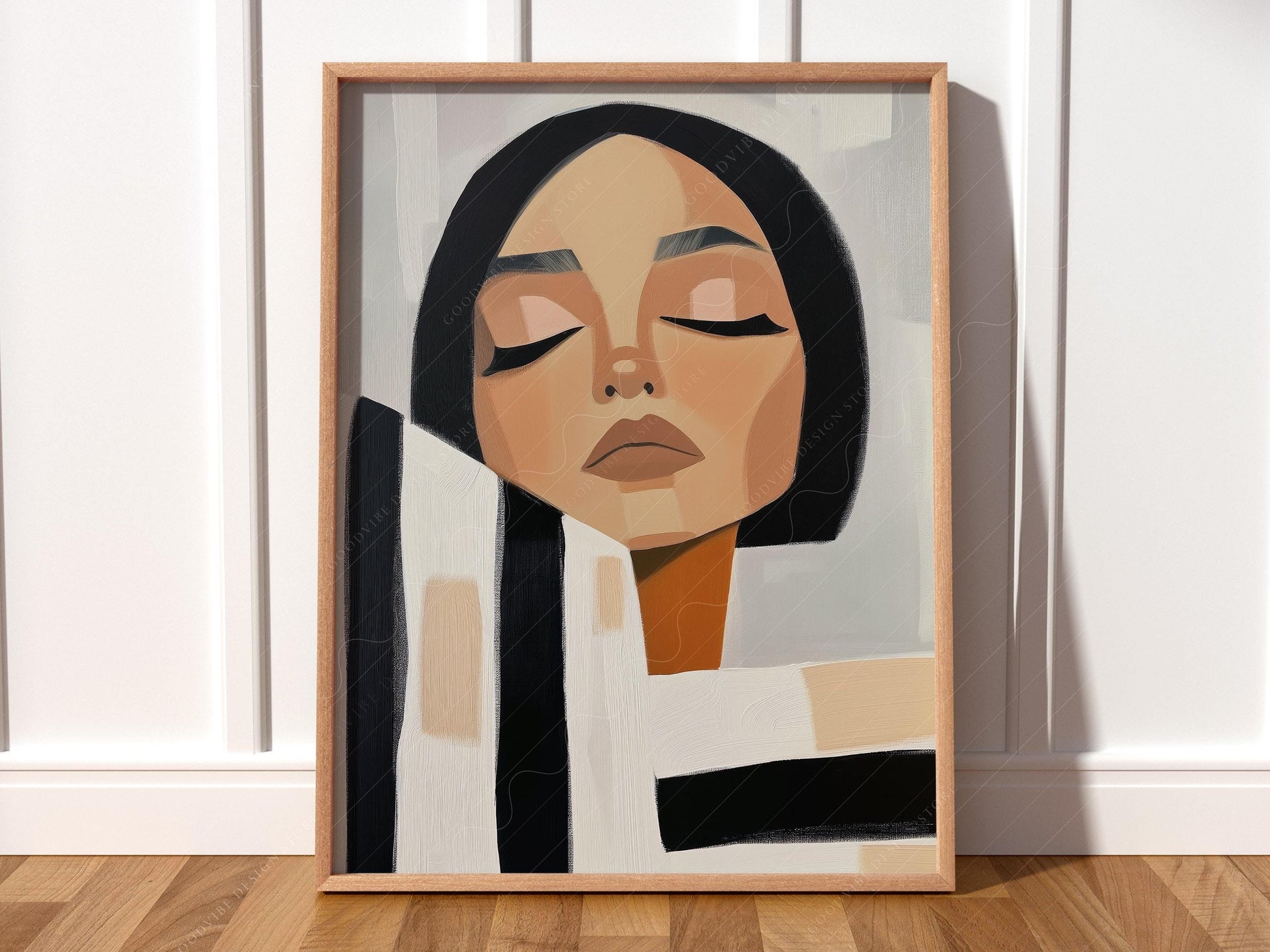 Minimalist Woman Portrait Print – Modern Black White – high quality art print