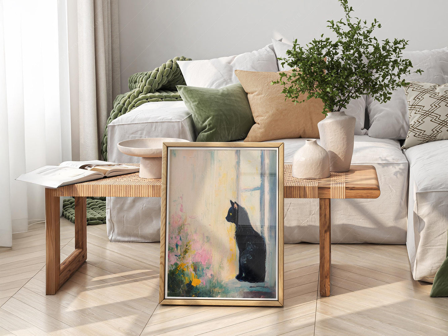 Black Cat by Window Art Print – Impressionist Style – archival paper art print