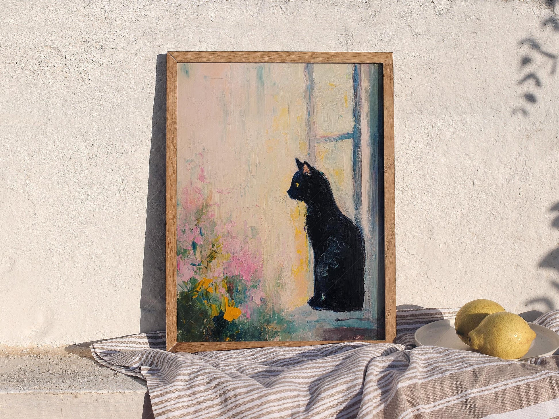 Black Cat by Window Art Print – Impressionist Style – gallery wall art poster