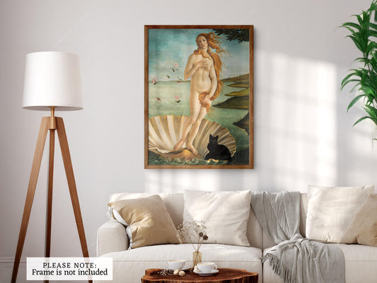 Botticelli Birth of Venus Black Cat Print – Funny – fine art print wall decor
