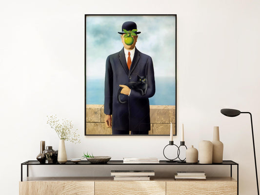 Magritte Son of Man Cat Print – Funny Surrealist Art – fine art print wall decor