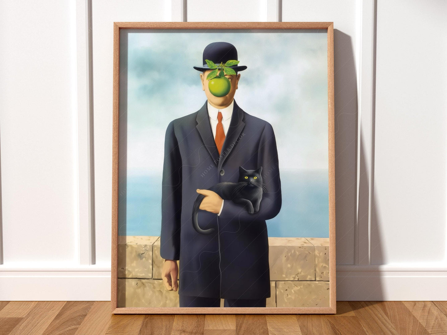 Magritte Son of Man Cat Print – Funny Surrealist Art – art poster for living room