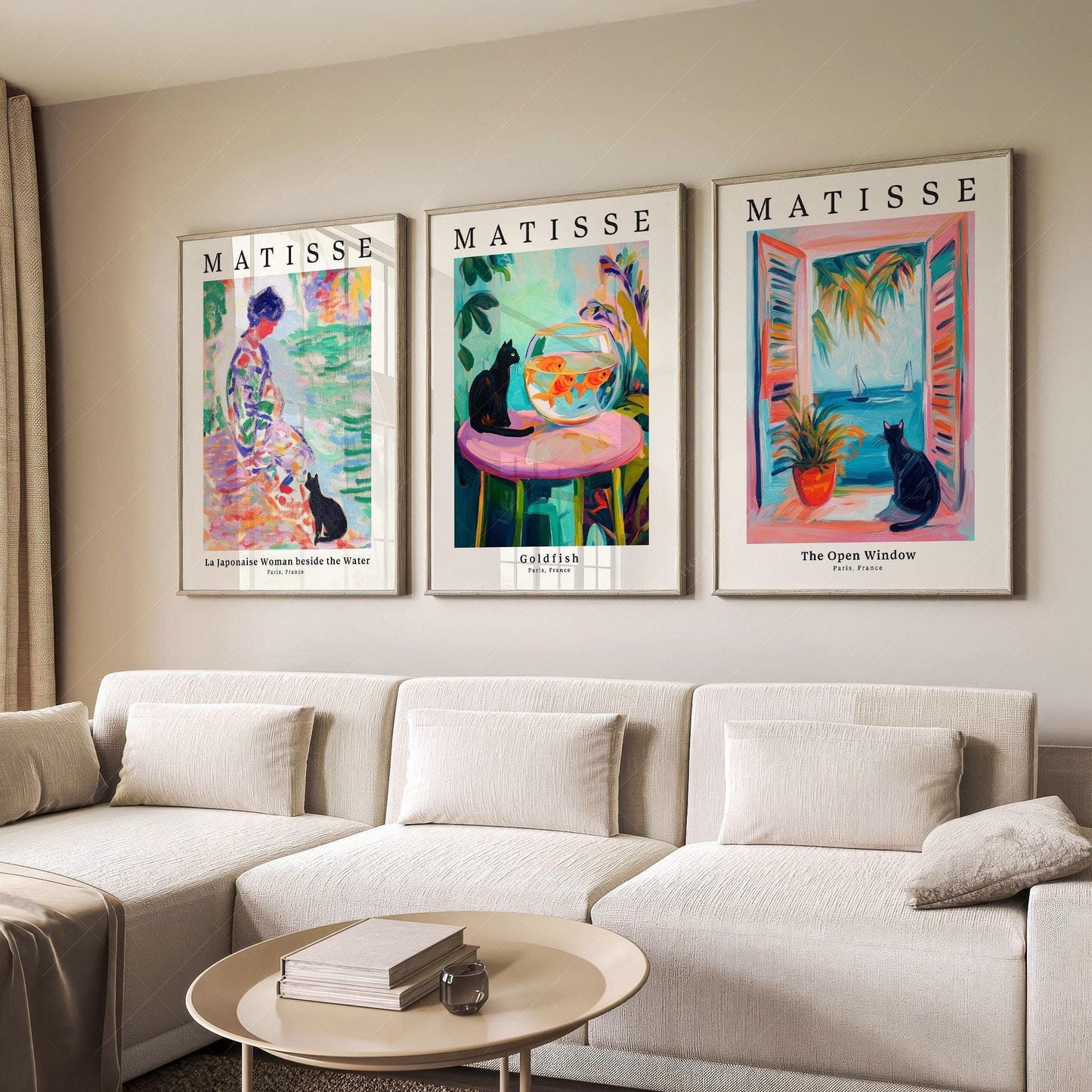 Matisse Black Cat Art Print Set of 3 – Colorful Wall – museum quality art print
