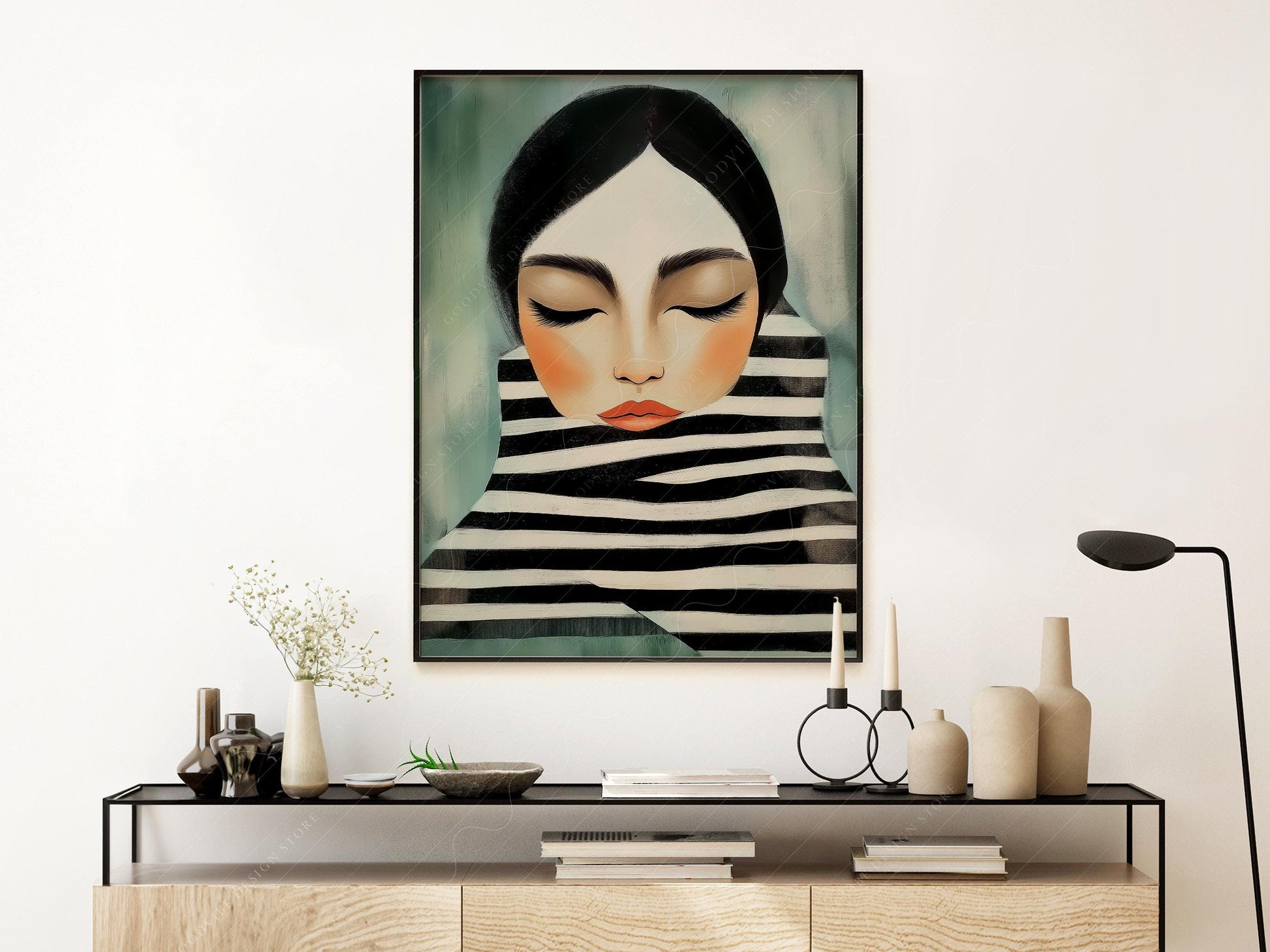 Woman Portrait Art Print – Modern Minimalist Black – classic art print reproduction