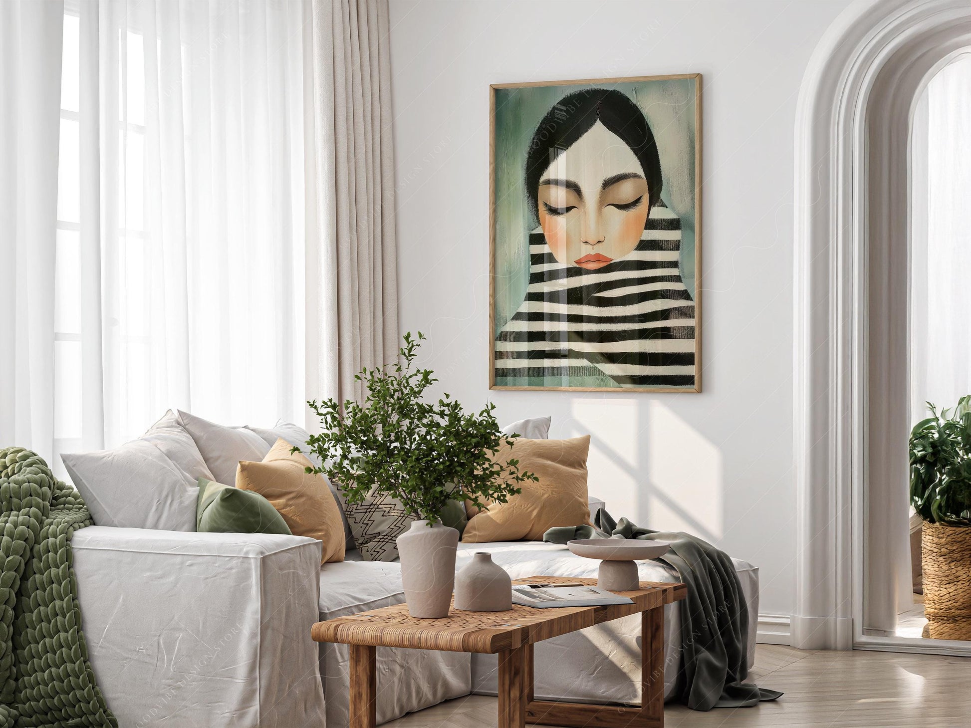 Woman Portrait Art Print – Modern Minimalist Black – art poster for living room