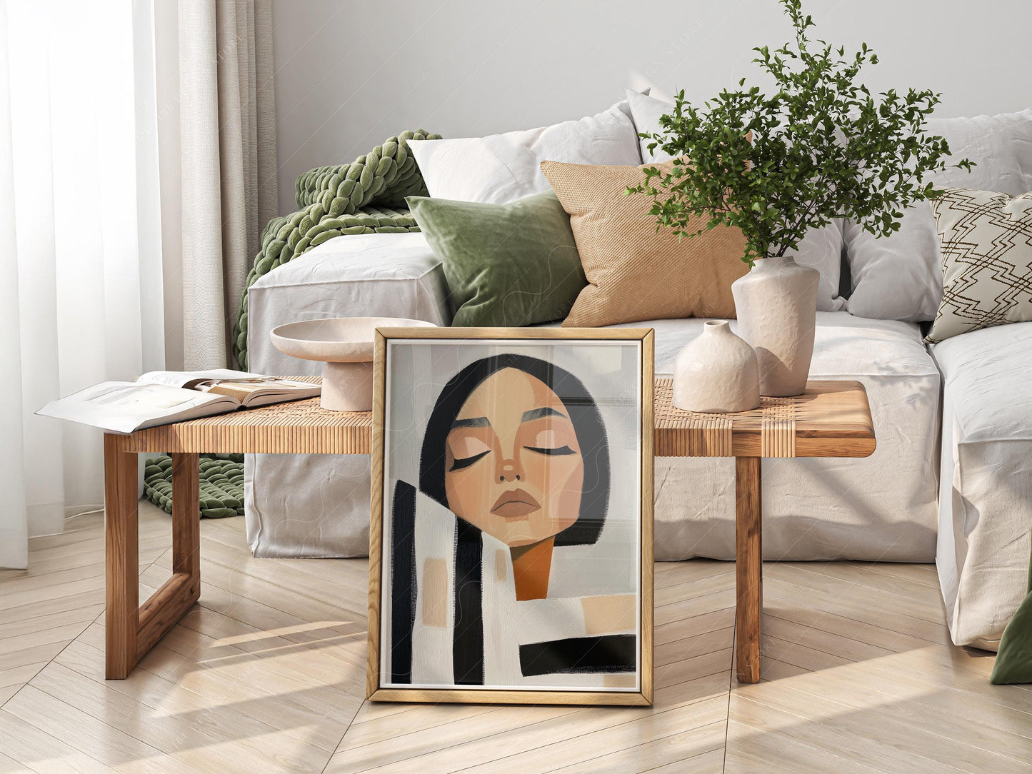 Minimalist Woman Portrait Print – Modern Black White – fine art wall poster