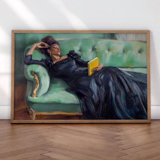 Black Woman Reading Art Print – Vintage Portrait – fine art print wall decor