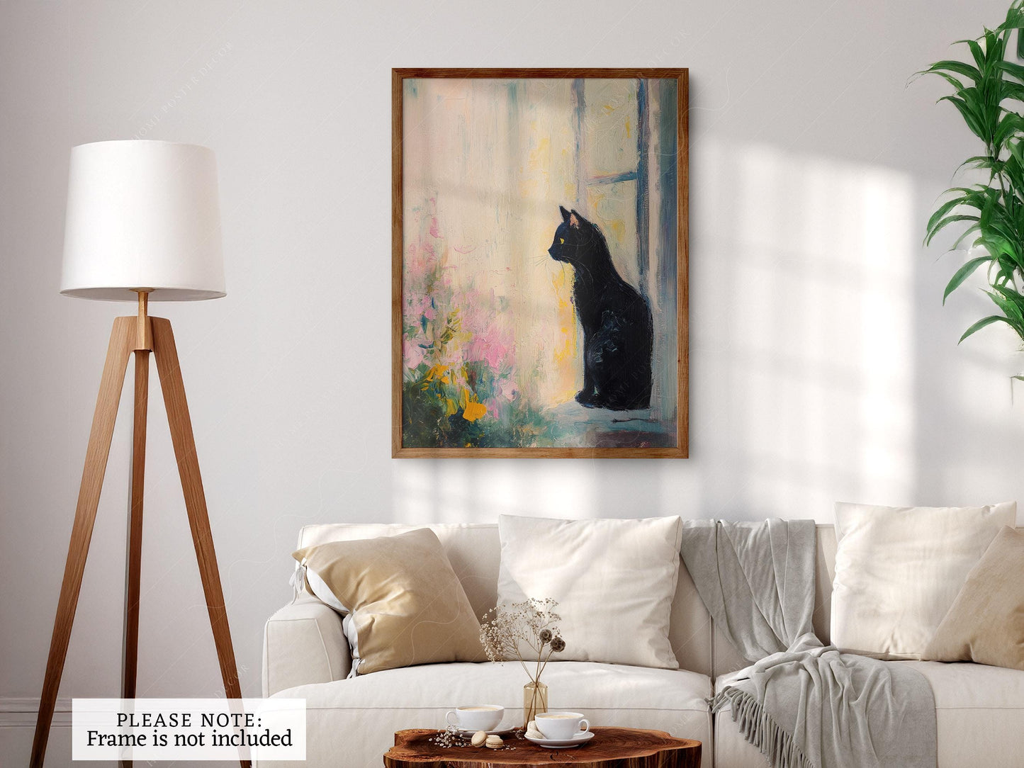 Black Cat by Window Art Print – Impressionist Style – fine art wall poster