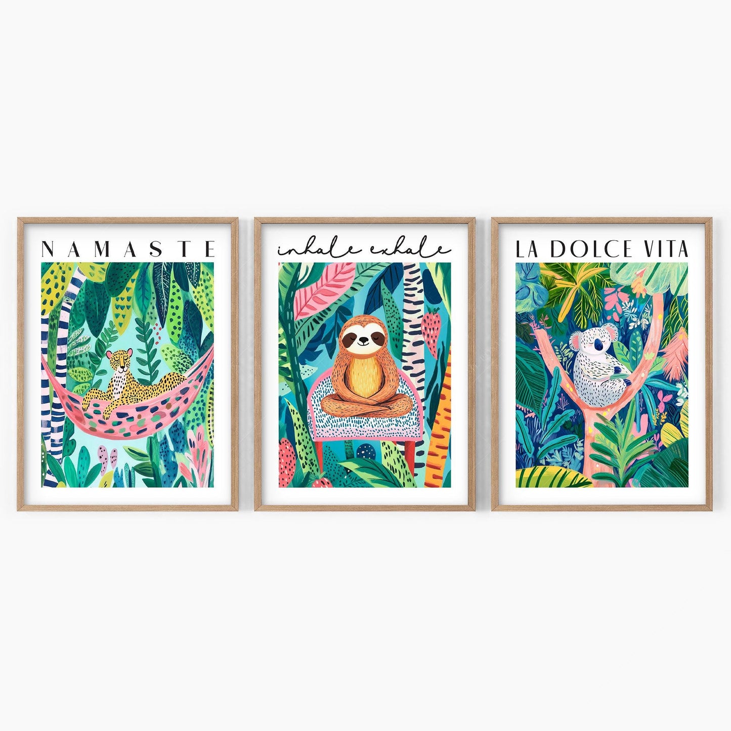Jungle Animal Prints Set of 3 – Colorful Kids Room – playful nursery poster print