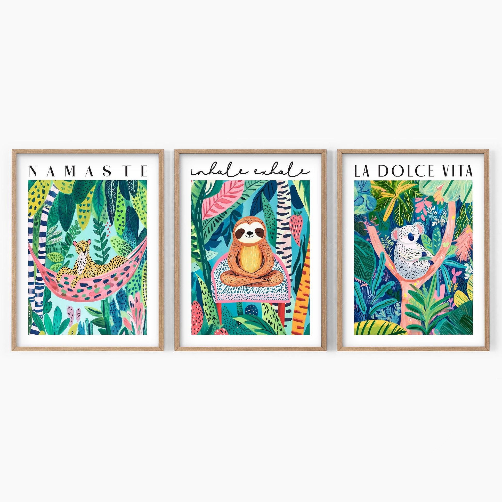 Jungle Animal Prints Set of 3 – Colorful Kids Room – playful nursery poster print