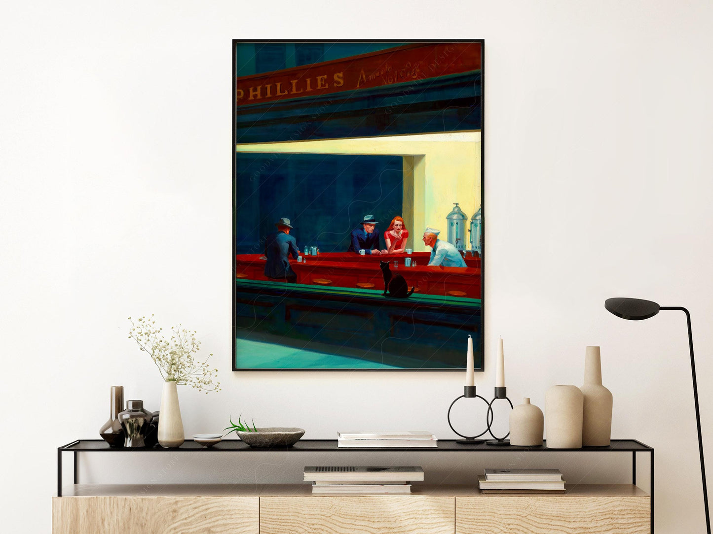 Nighthawks Cat Art Print – Edward Hopper Parody Poster – museum quality art print
