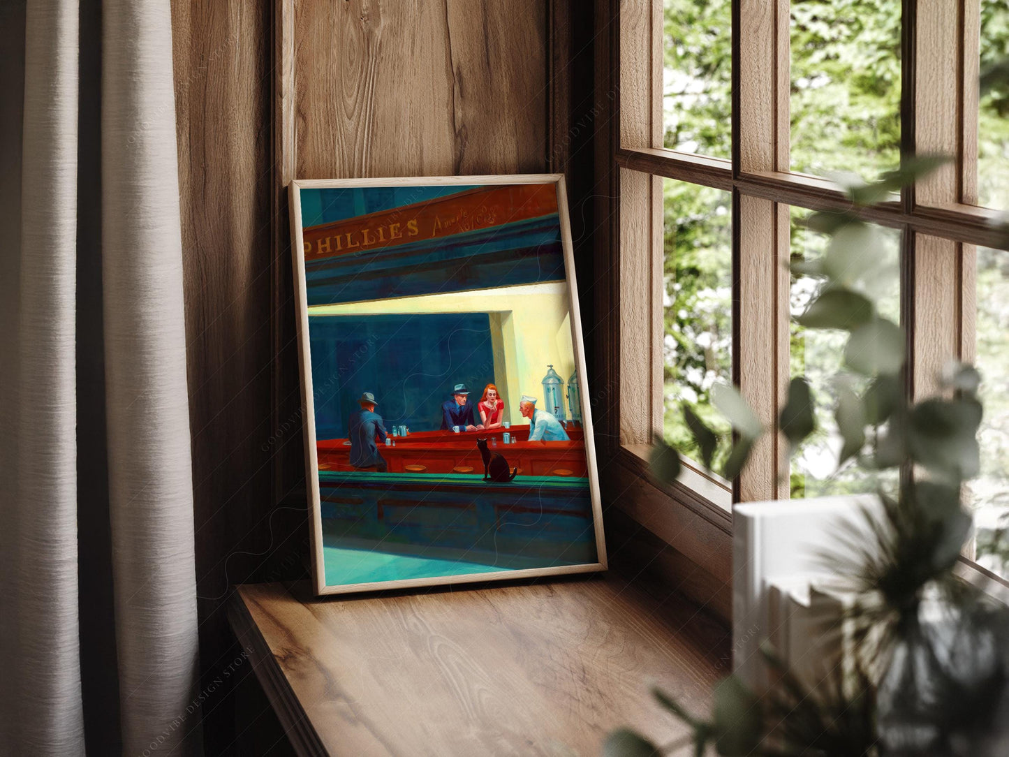 Nighthawks Cat Art Print – Edward Hopper Parody Poster – gallery wall art poster