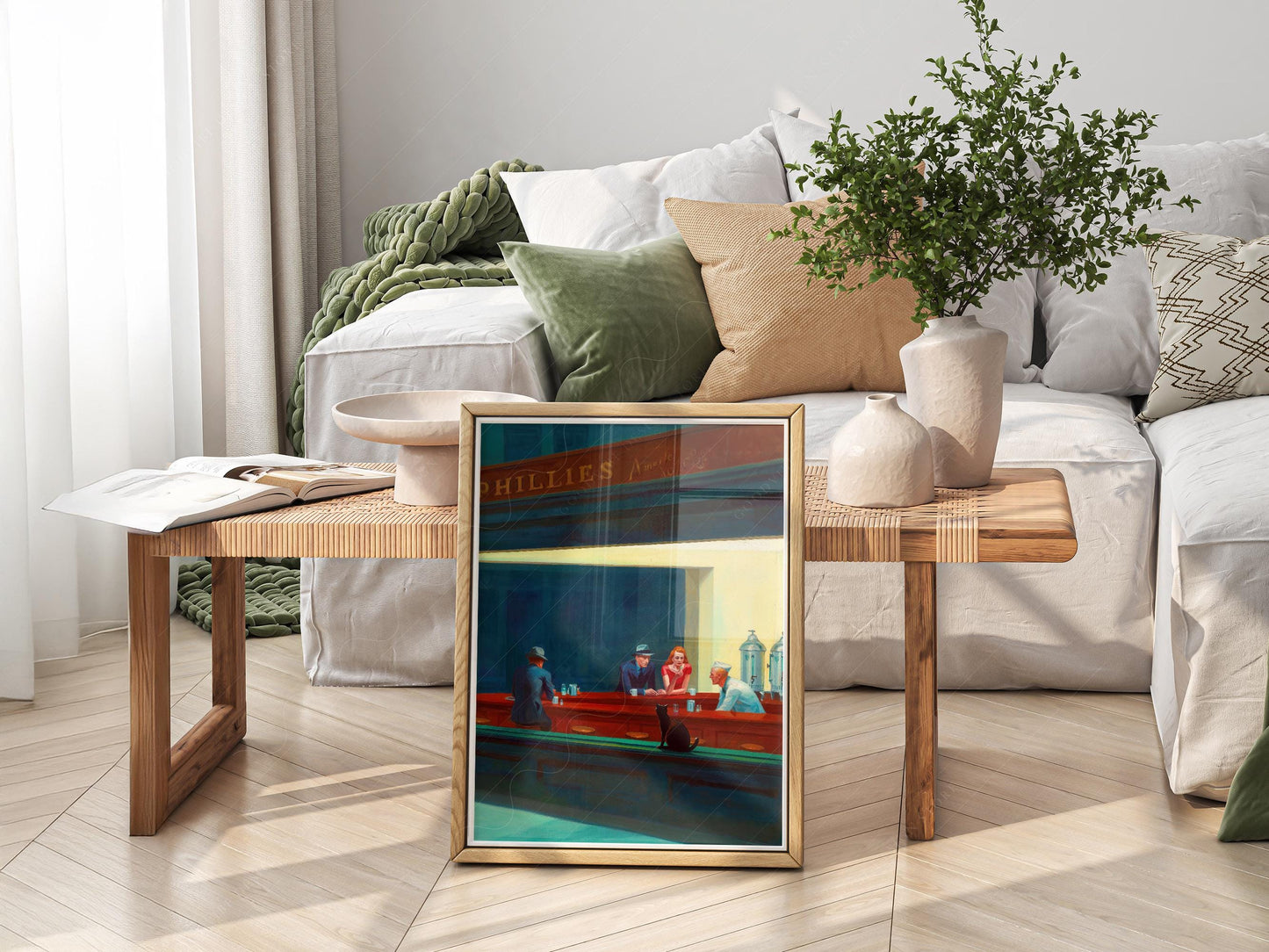 Nighthawks Cat Art Print – Edward Hopper Parody Poster – art poster for living room