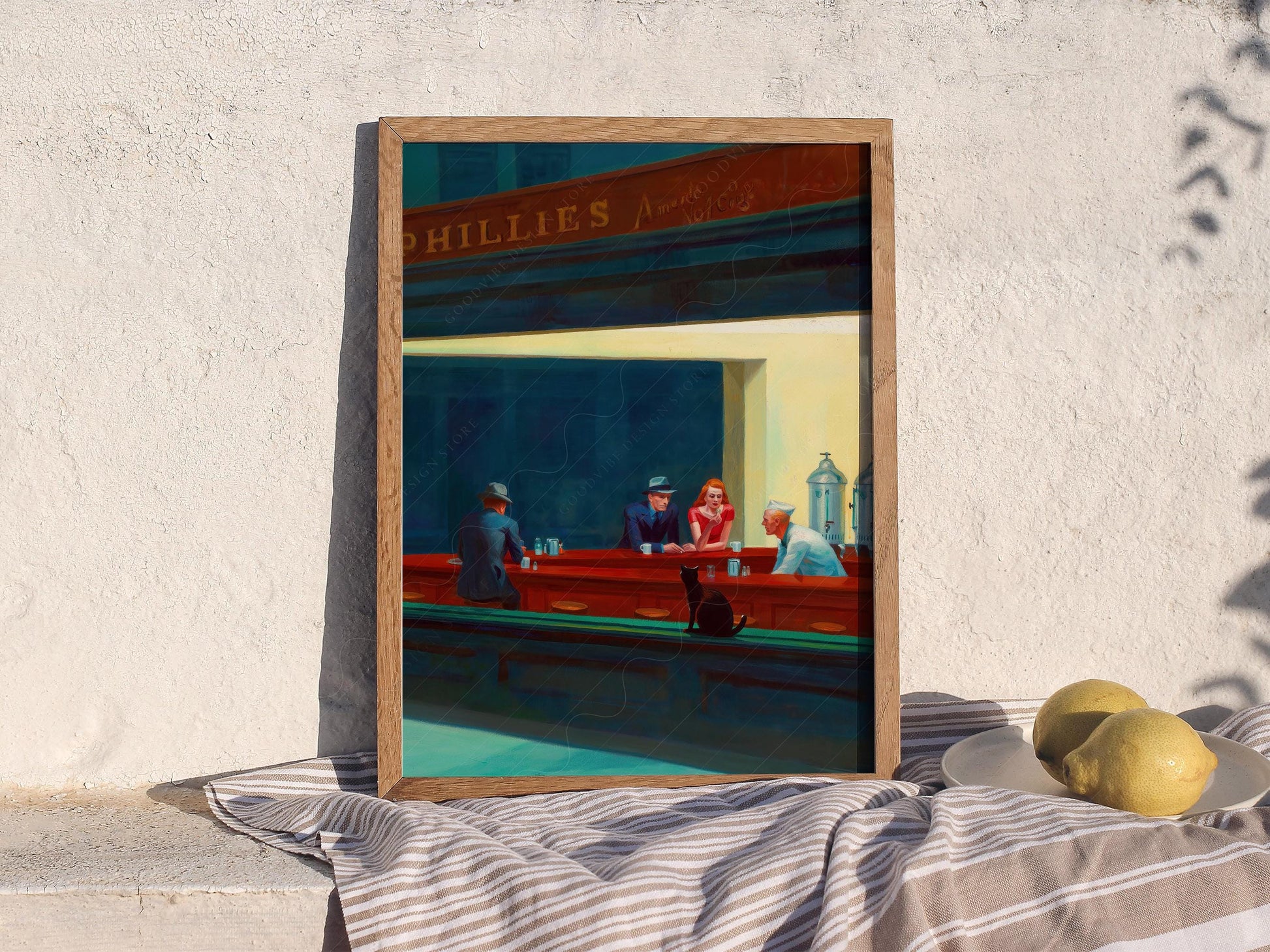 Nighthawks Cat Art Print – Edward Hopper Parody Poster – classic art print reproduction