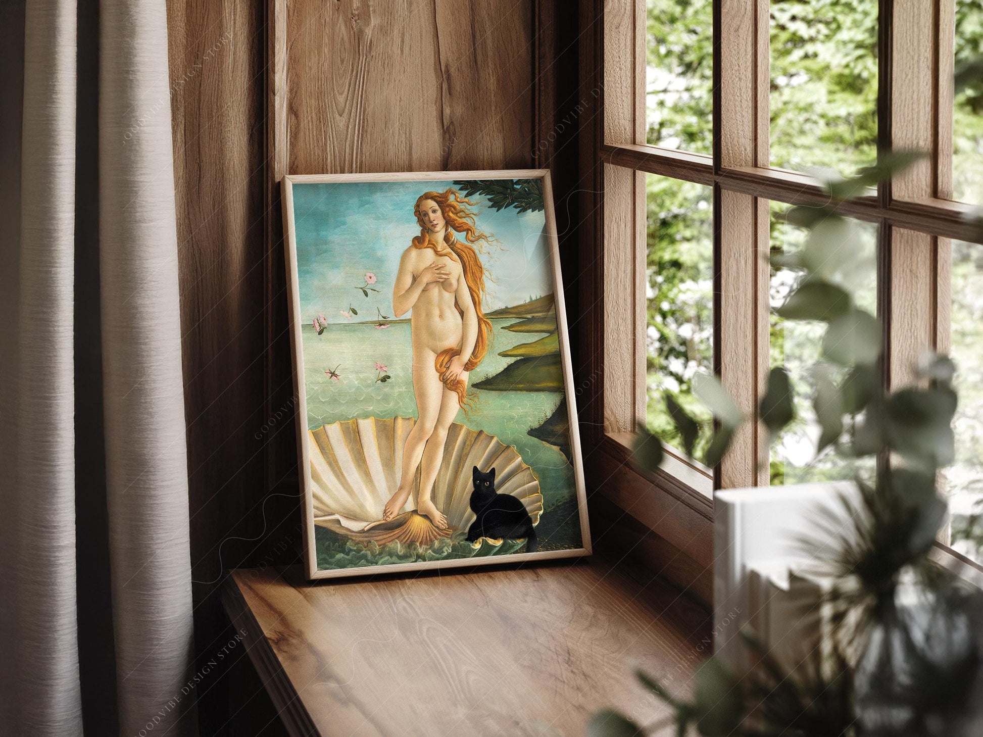 Botticelli Birth of Venus Black Cat Print – Funny – gallery wall art poster