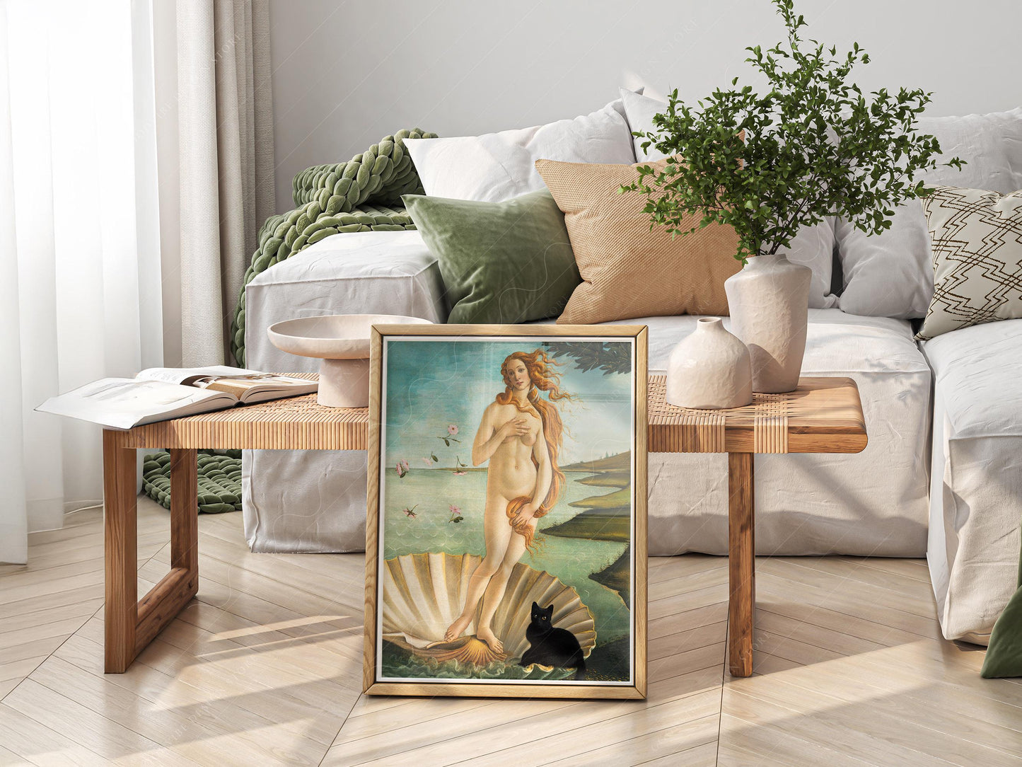 Botticelli Birth of Venus Black Cat Print – Funny – art poster for living room