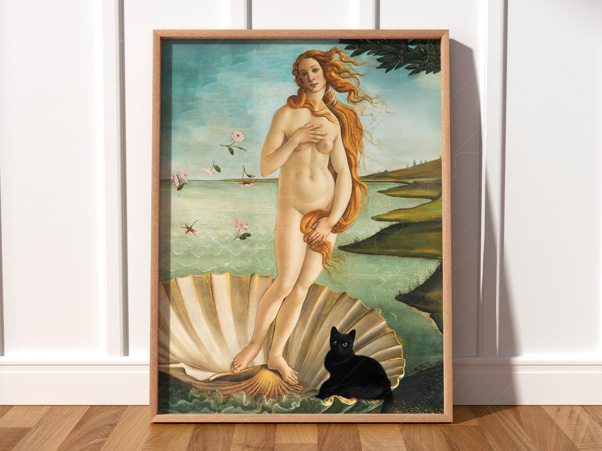 Botticelli Birth of Venus Black Cat Print – Funny – fine art wall poster