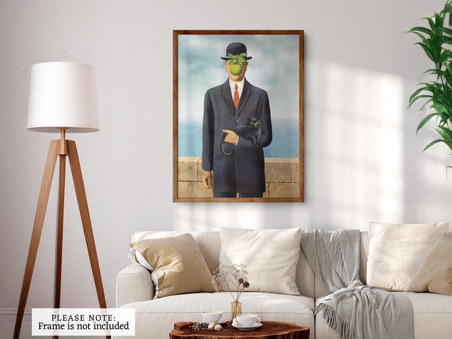 Magritte Son of Man Cat Print – Funny Surrealist Art – fine art wall poster