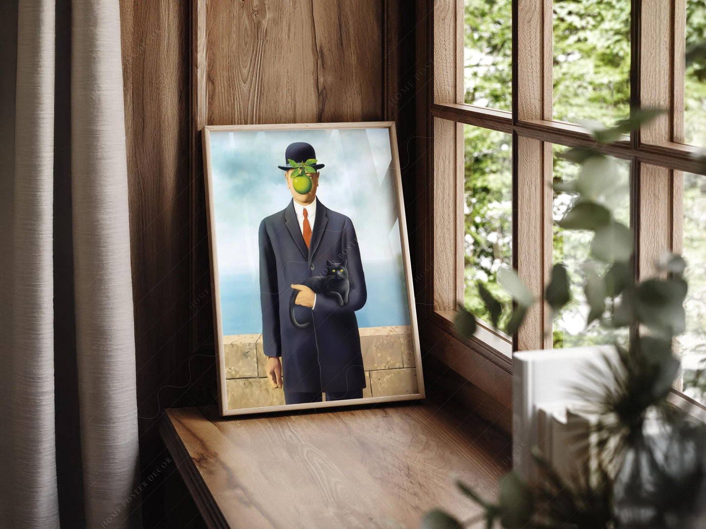 Magritte Son of Man Cat Print – Funny Surrealist Art – museum quality art print