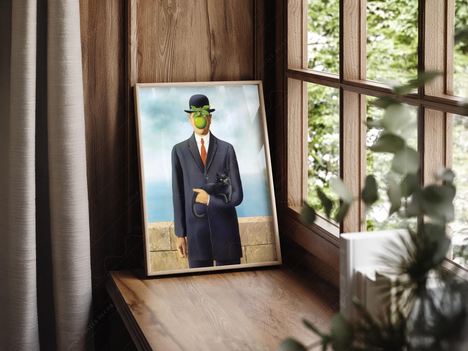 Magritte Son of Man Cat Print – Funny Surrealist Art – museum quality art print