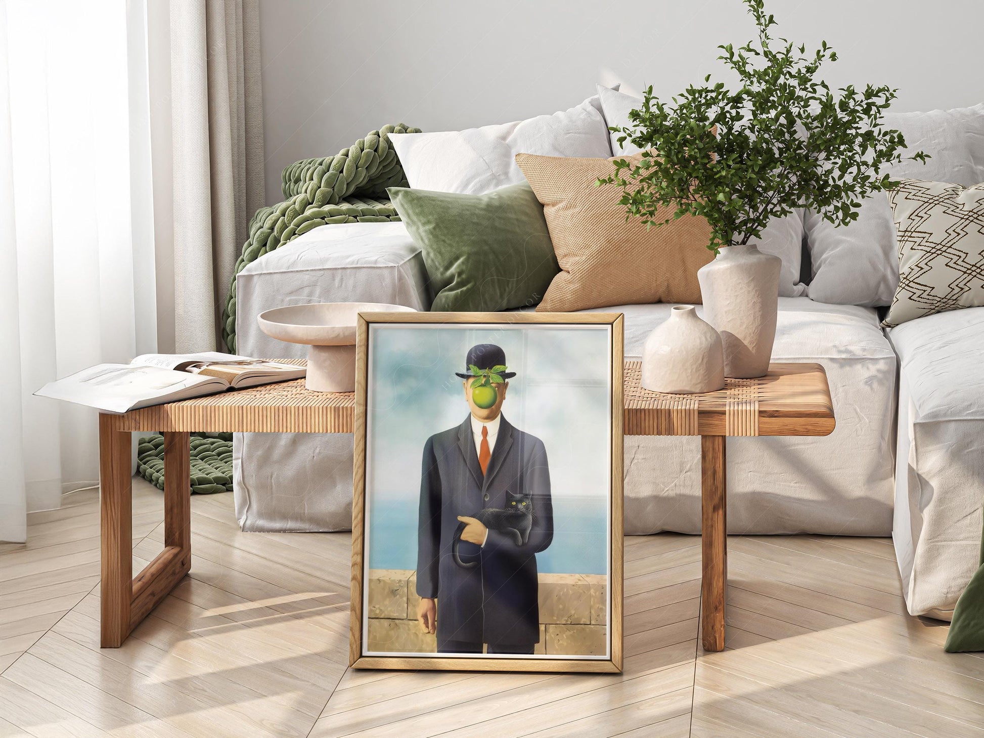 Magritte Son of Man Cat Print – Funny Surrealist Art – archival paper art print