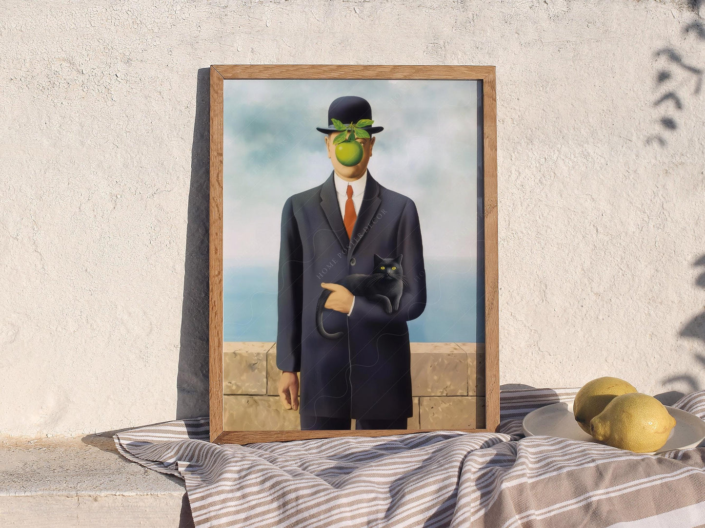 Magritte Son of Man Cat Print – Funny Surrealist Art – gallery wall art poster