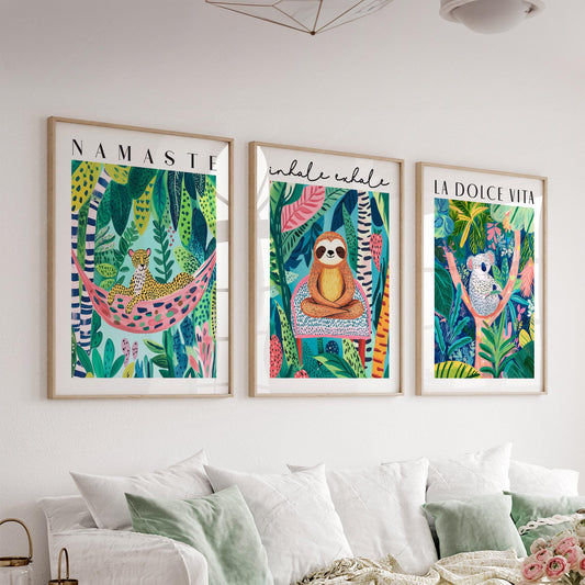 Jungle Animal Prints Set of 3 – Colorful Kids Room – nursery wall art for baby room