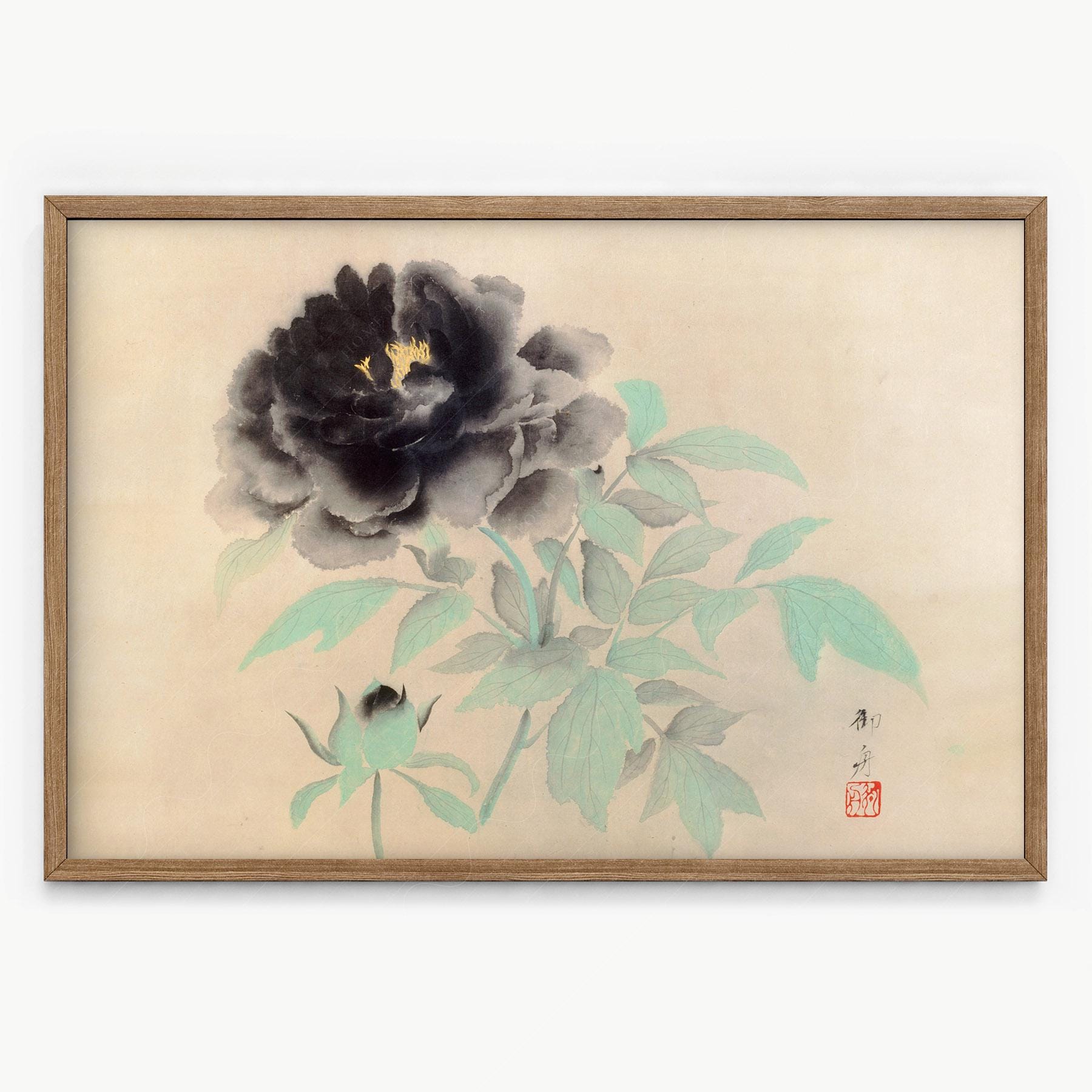 Gyoshu Hayami Black Peonies Print – Vintage Japanese – fine art print wall decor