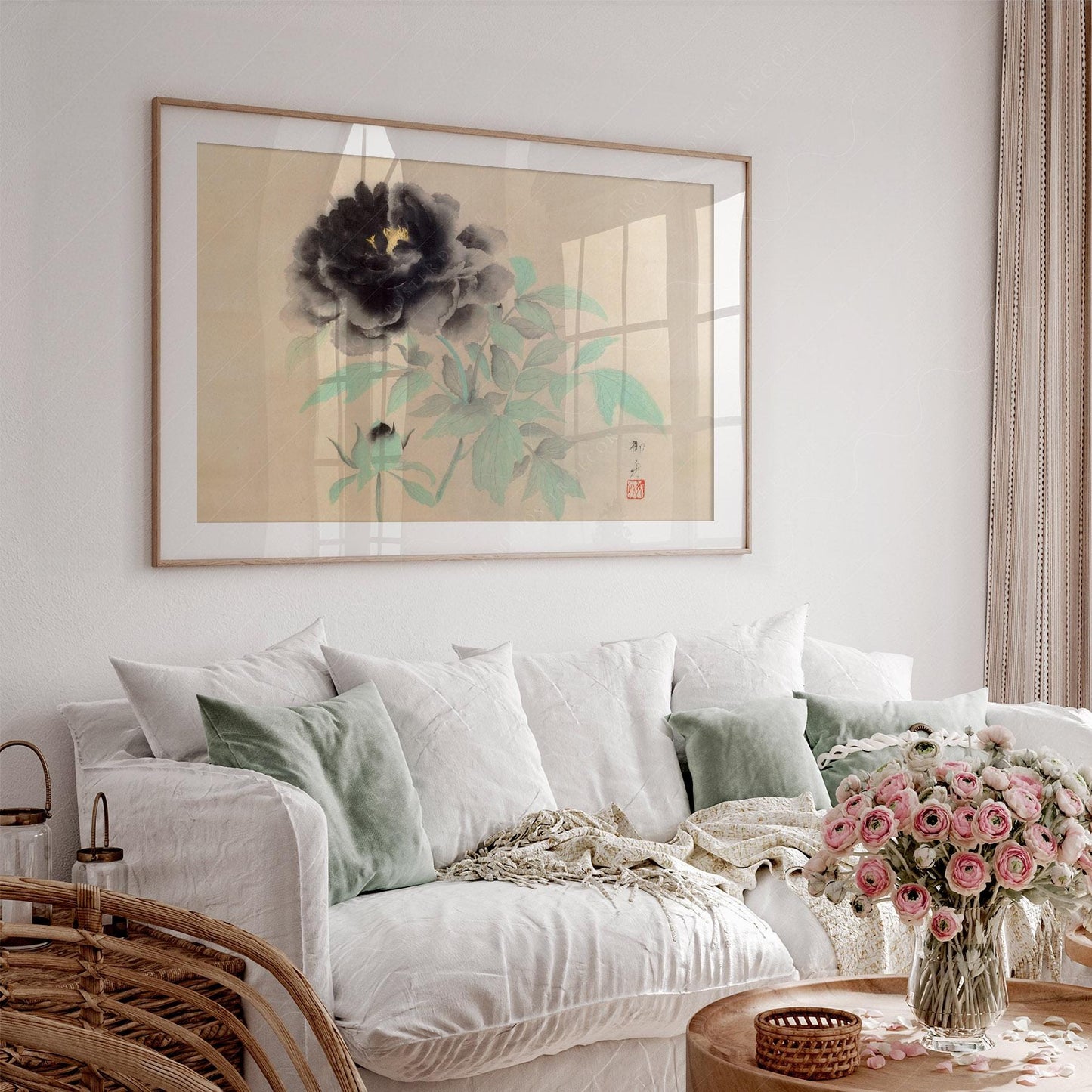 Gyoshu Hayami Black Peonies Print – Vintage Japanese – archival paper art print