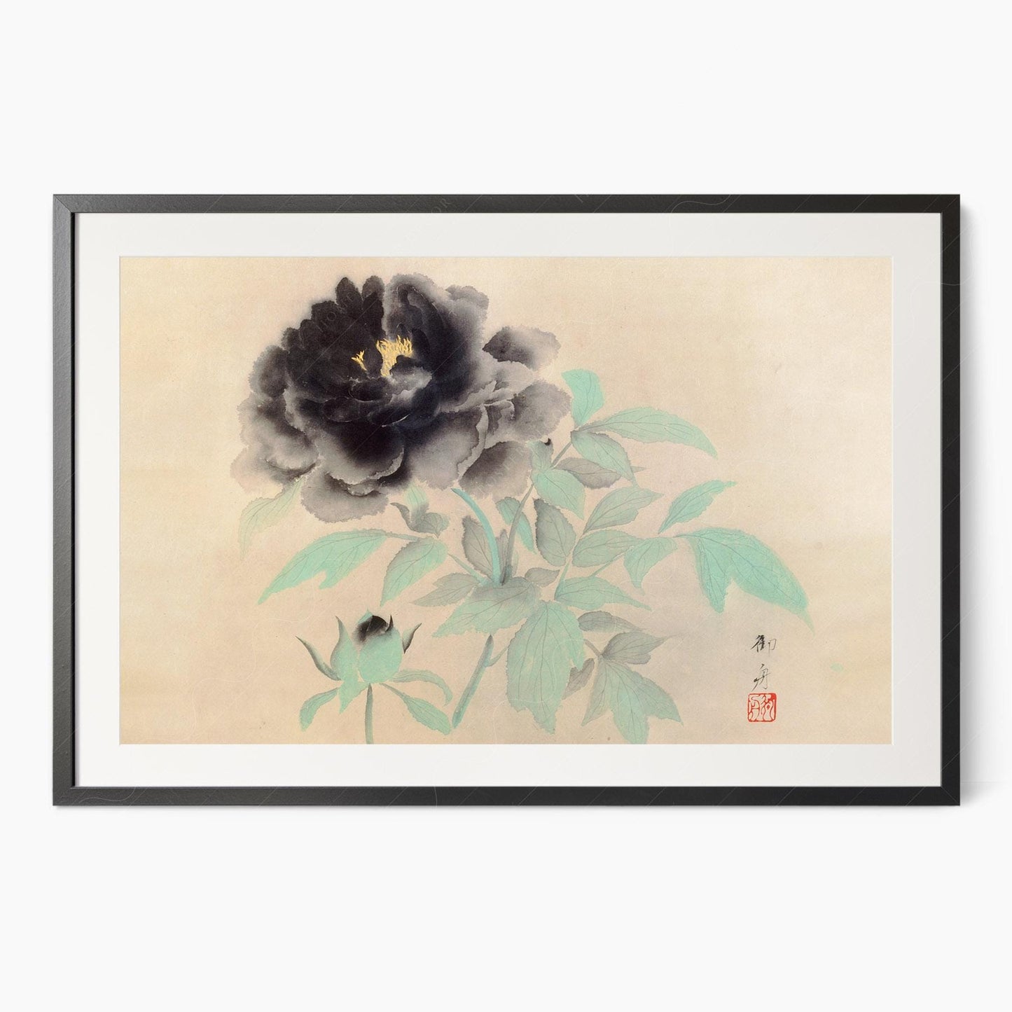 Gyoshu Hayami Black Peonies Print – Vintage Japanese – classic art print reproduction