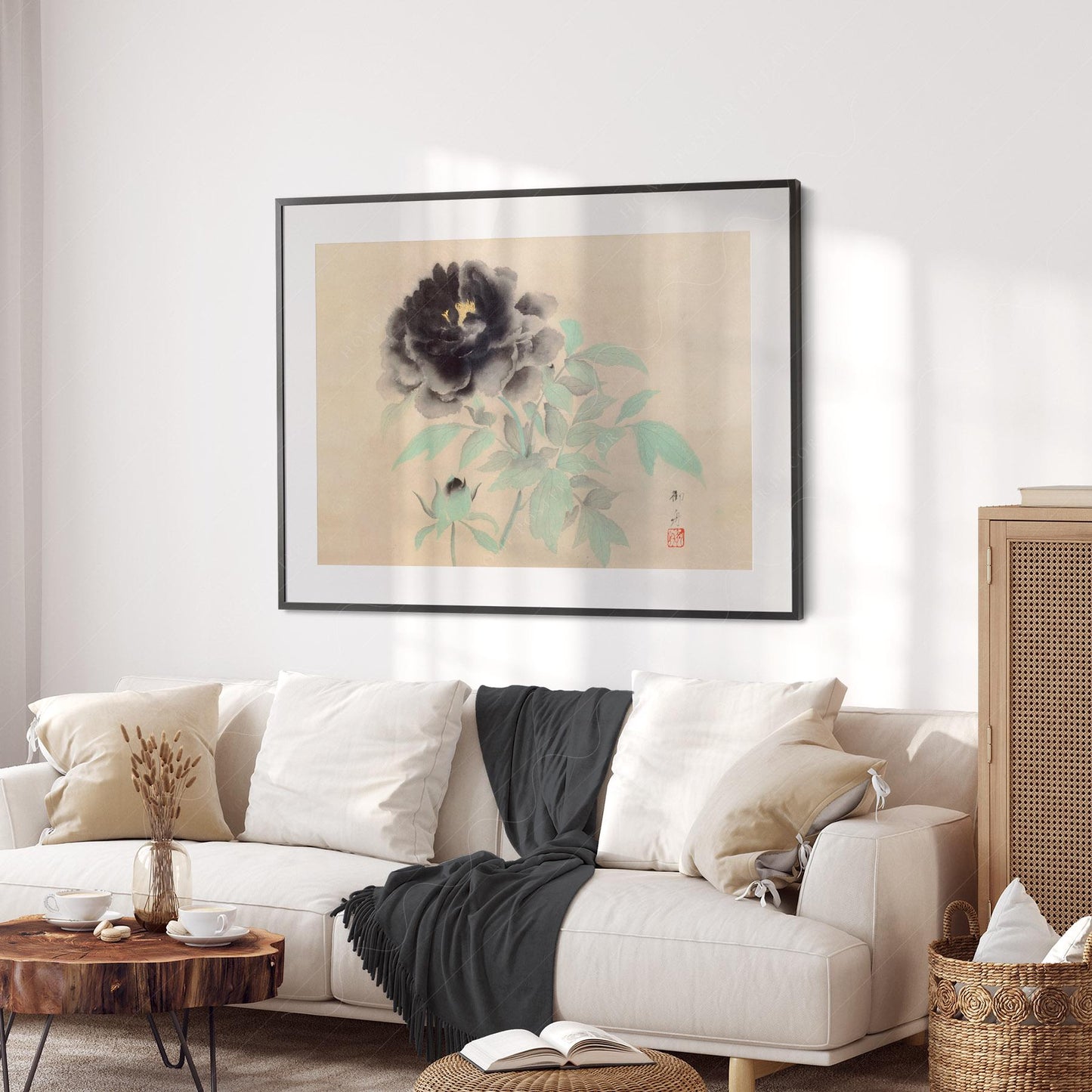 Gyoshu Hayami Black Peonies Print – Vintage Japanese – museum quality art print