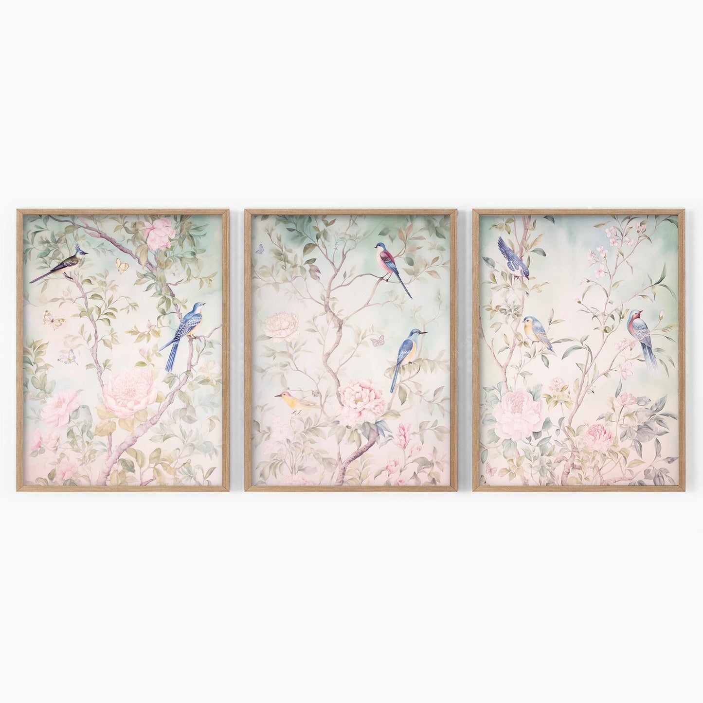Chinoiserie Bird and Flower Art Prints Set of 3 – gallery wall art poster