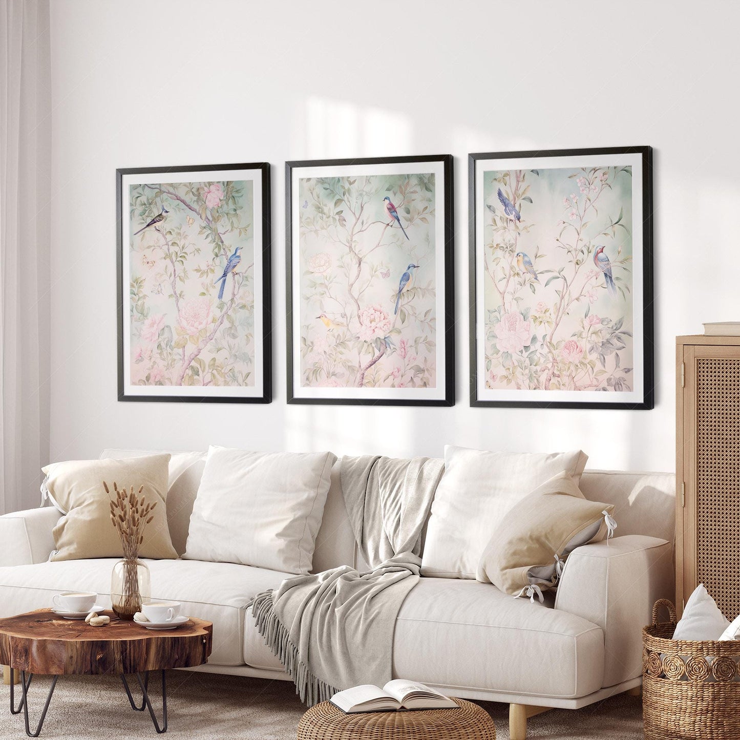 Chinoiserie Bird and Flower Art Prints Set of 3 – art poster for living room