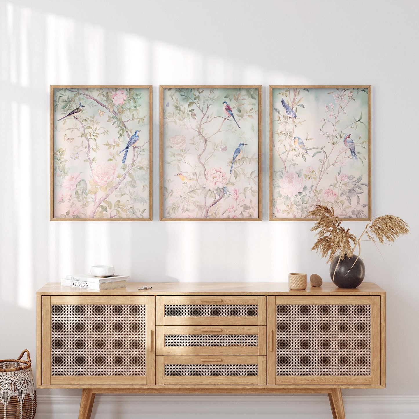 Chinoiserie Bird and Flower Art Prints Set of 3 – archival paper art print