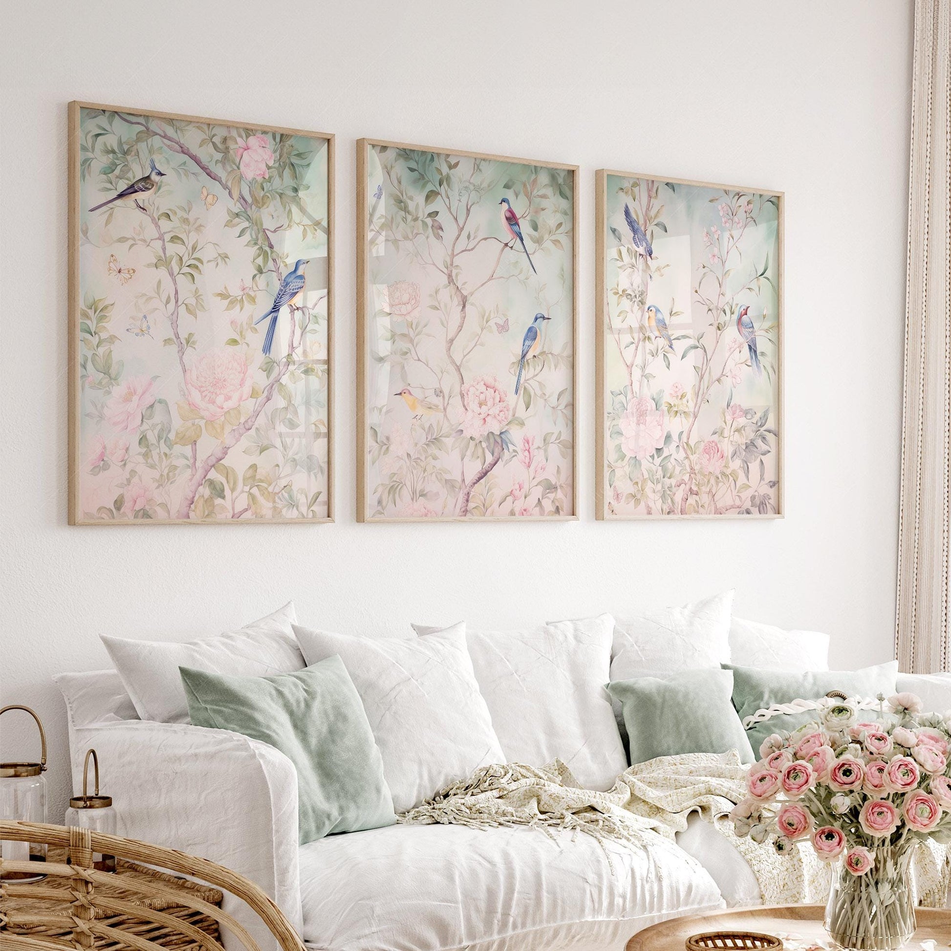 Chinoiserie Bird and Flower Art Prints Set of 3 – fine art wall poster