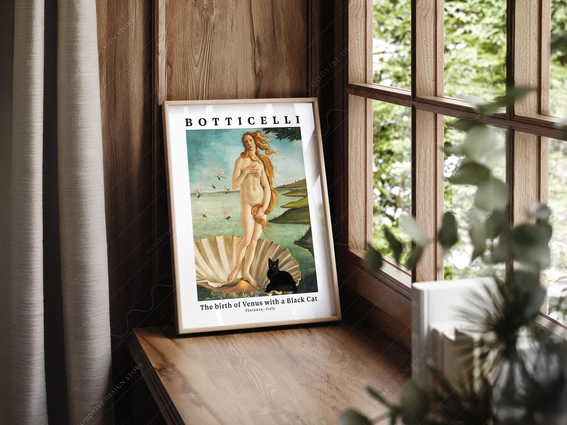 Botticelli Birth of Venus Black Cat Print – Funny Cat – fine art print wall decor