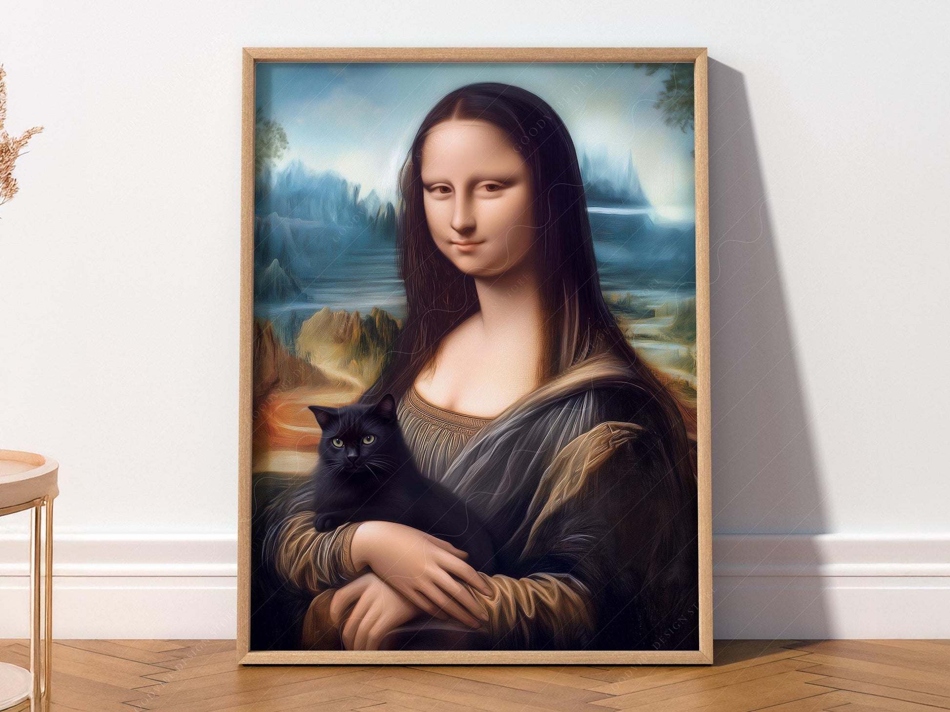 Mona Lisa with Black Cat Art Print – Funny Renaissance – fine art print wall decor