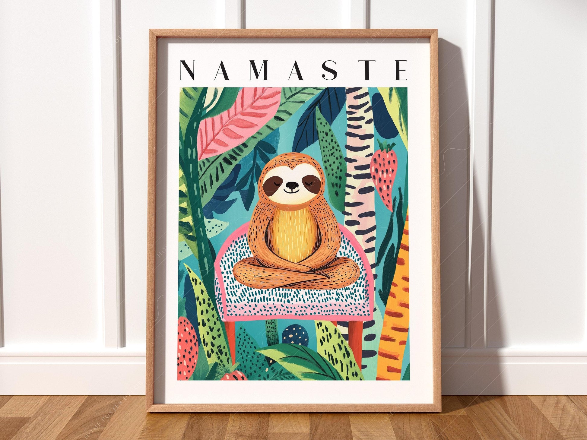 Namaste Sloth Art Print – Tropical Jungle Wall Art – museum quality art print